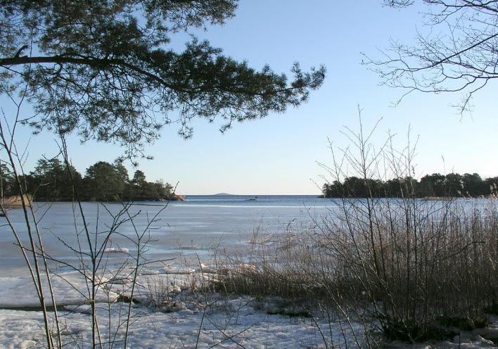 Vy över nedisat hav i Ernemar.